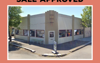 Graphic announces “MUSEUM BUILDING SALE APPROVED” above a corner museum building with display windows; Independence logo below conveys civic pride.